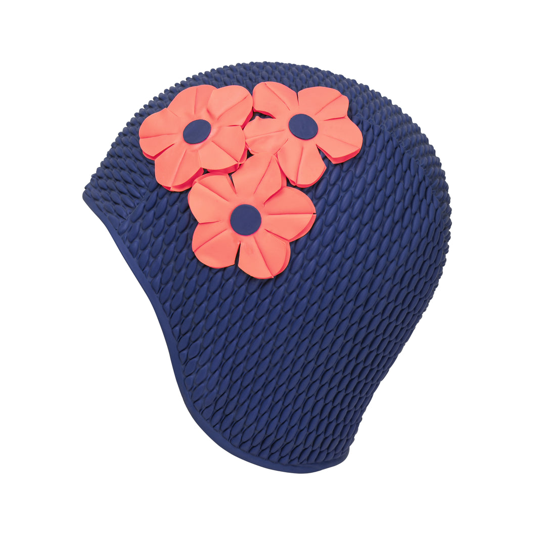 Bonnet de bain rétro à fleurs marine / rouge - KORES THE NICE FLEET