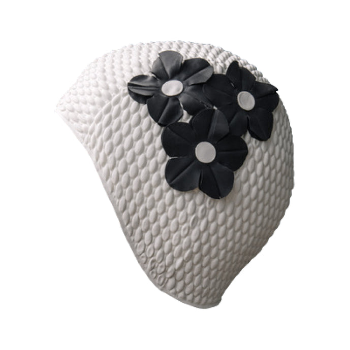 Bonnet de bain rétro blanc à fleurs noires - KORES THE NICE FLEET